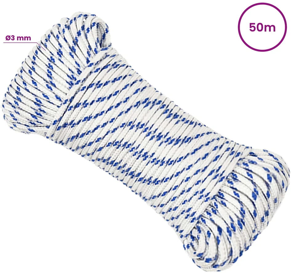 Daugiafunkcinė buitinė virvė 3 mm 50 m Balta ir mėlyna PP