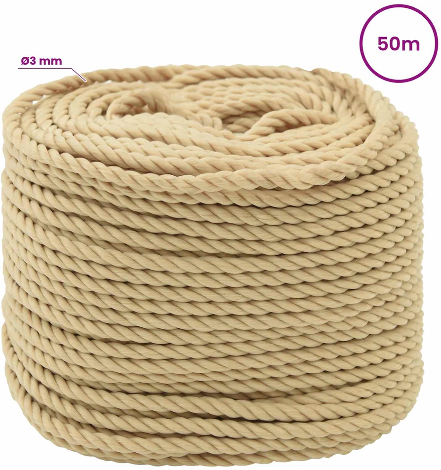 Daugiafunkcinė buitinė virvė 3 mm 50 m Natūrali PP