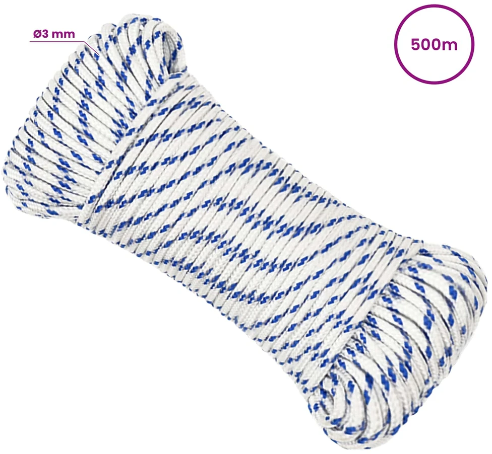 Daugiafunkcinė buitinė virvė 3 mm 500 m Balta ir mėlyna PP