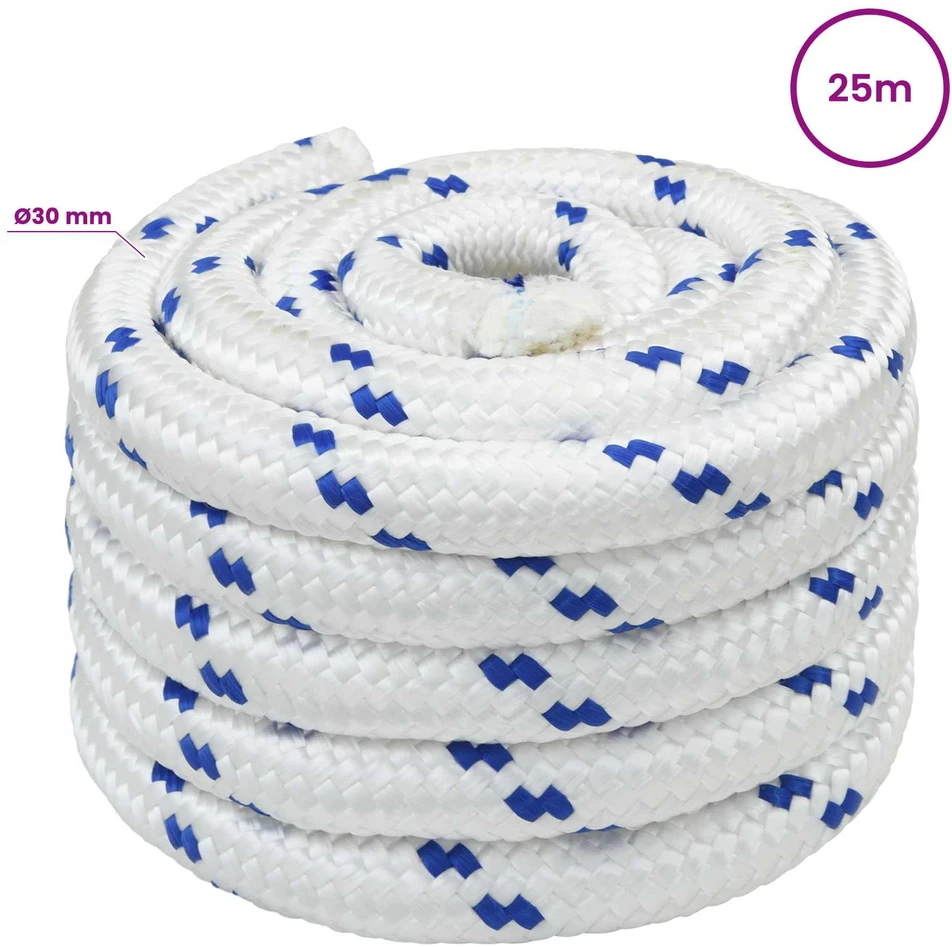 Daugiafunkcinė buitinė virvė 30 mm 25 m Balta ir mėlyna PP