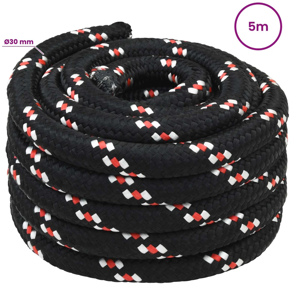 Daugiafunkcinė buitinė virvė 30 mm 5 m Juoda ir raudona PP