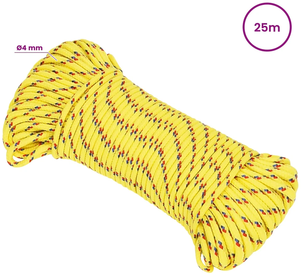 Daugiafunkcinė buitinė virvė 4 mm 25 m Geltona PP