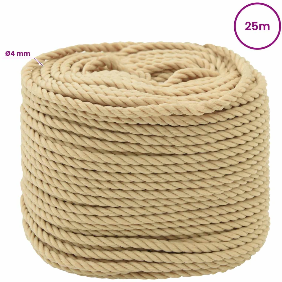 Daugiafunkcinė buitinė virvė 4 mm 25 m Natūrali PP
