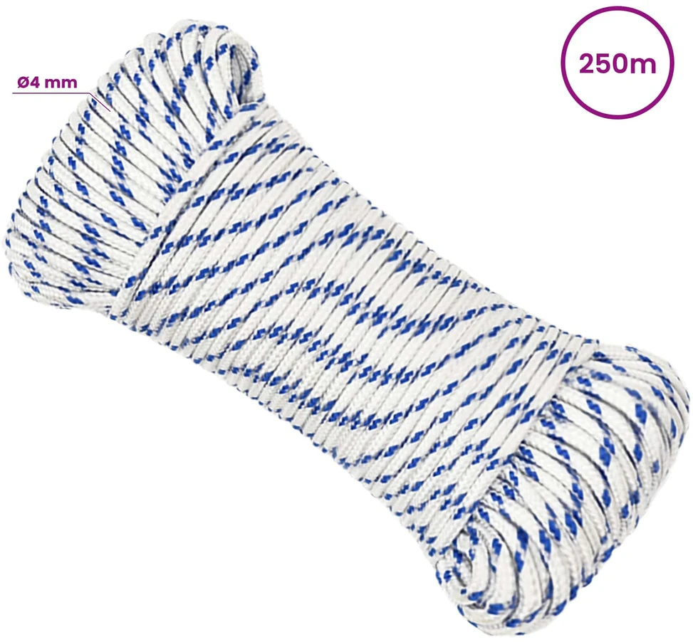 Daugiafunkcinė buitinė virvė 4 mm 250 m Balta ir mėlyna PP