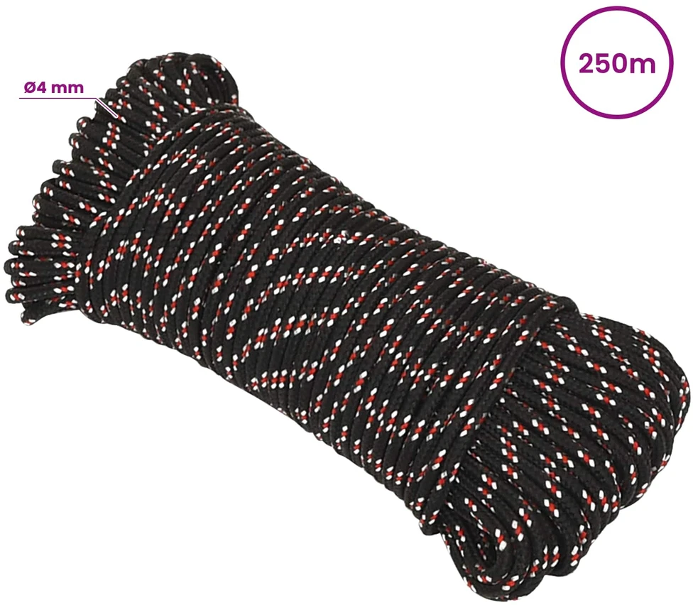 Daugiafunkcinė buitinė virvė 4 mm 250 m Juoda ir raudona PP