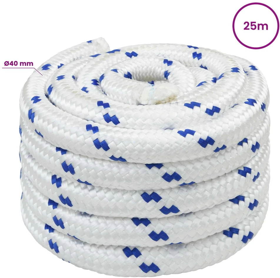 Daugiafunkcinė buitinė virvė 40 mm 25 m Balta ir mėlyna PP