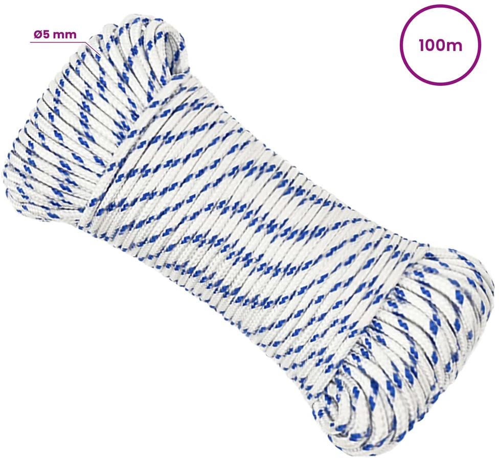 Daugiafunkcinė buitinė virvė 5 mm 100 m Balta ir mėlyna PP
