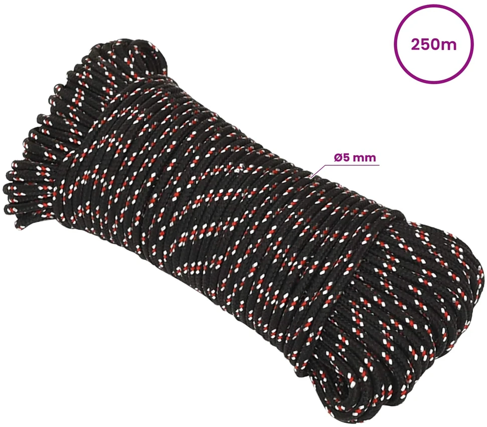 Daugiafunkcinė buitinė virvė 5 mm 250 m Juoda ir raudona PP