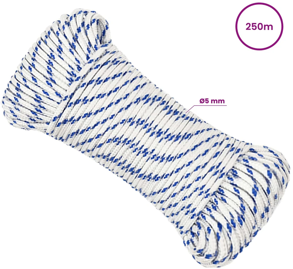 Daugiafunkcinė buitinė virvė 5 mm 250 m Balta ir mėlyna PP