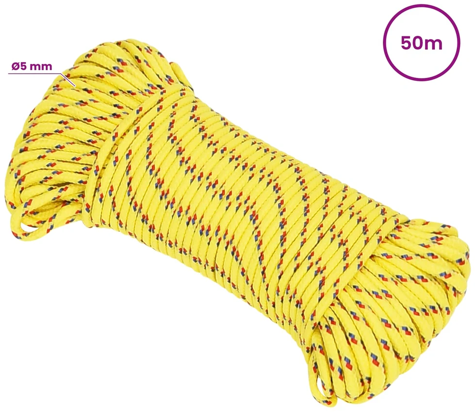 Daugiafunkcinė buitinė virvė 5 mm 50 m Geltona PP