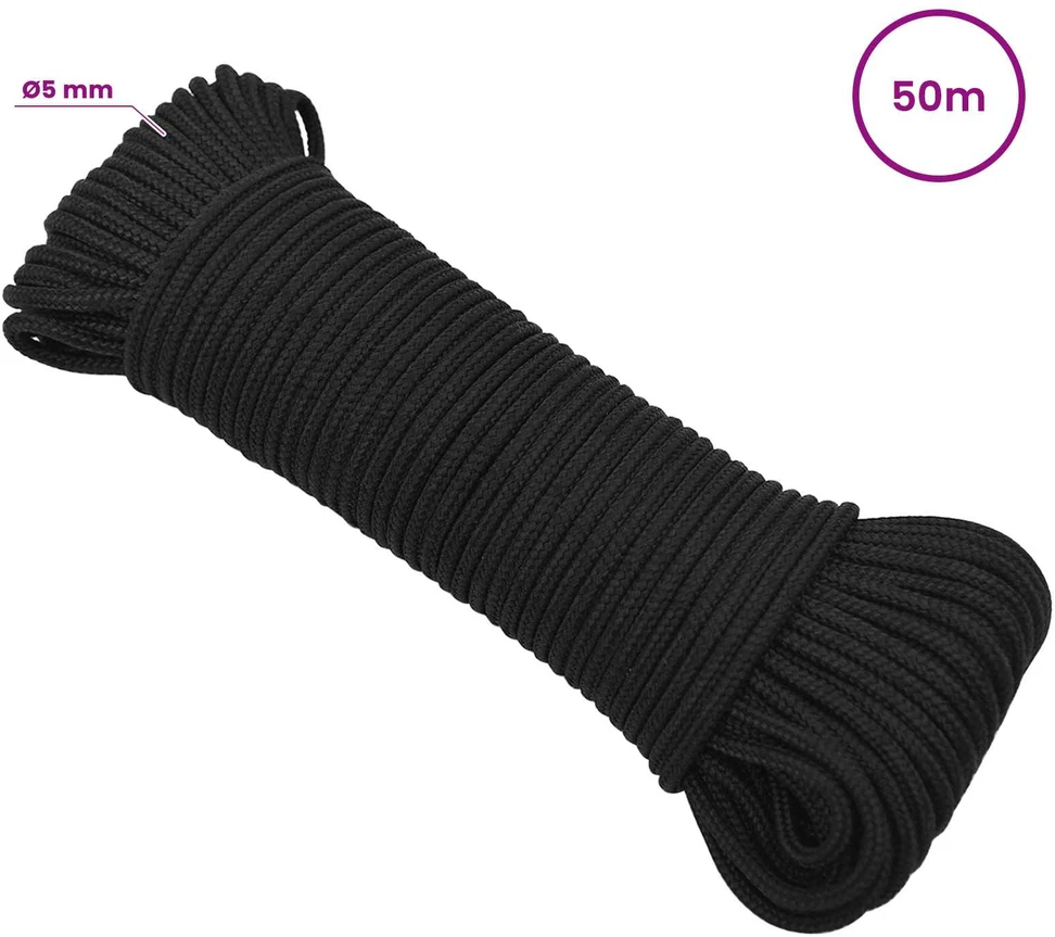 Daugiafunkcinė buitinė virvė 5 mm 50 m Juoda PP