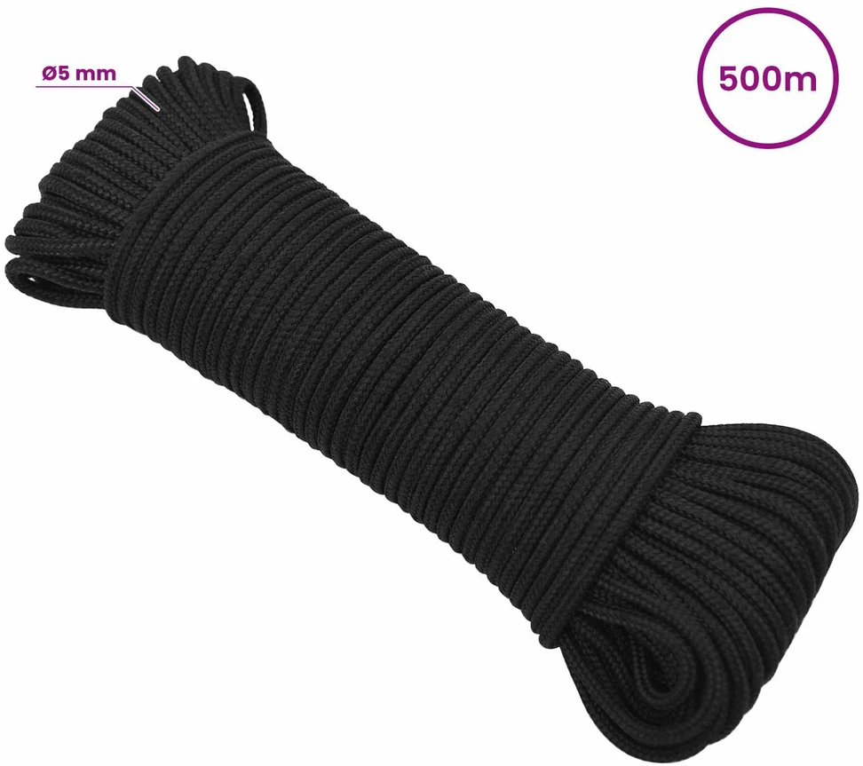 Daugiafunkcinė buitinė virvė 5 mm 500 m Juoda PP