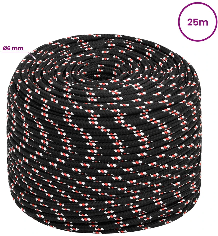 Daugiafunkcinė buitinė virvė 6 mm 25 m Juoda ir raudona PP