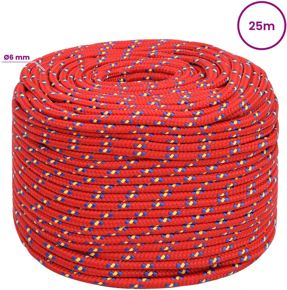 Daugiafunkcinė buitinė virvė 6 mm 25 m Raudona PP