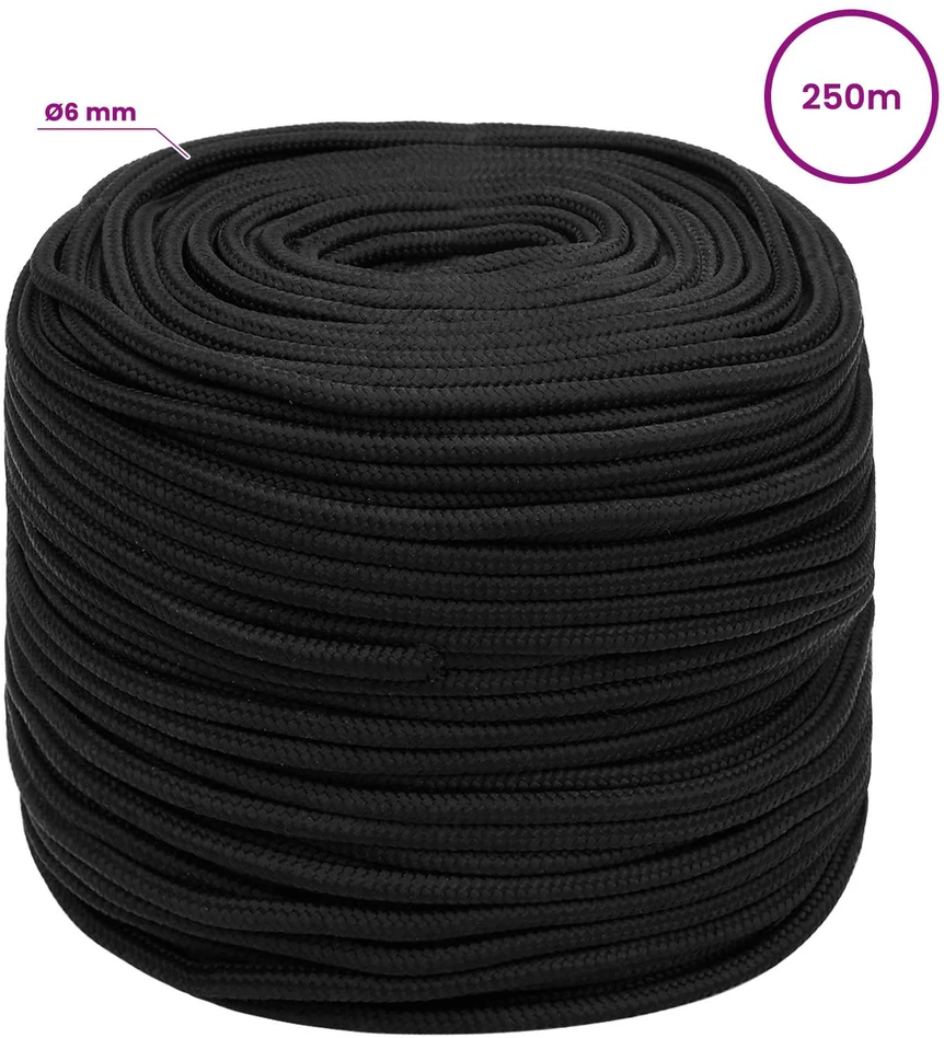 Daugiafunkcinė buitinė virvė 6 mm 250 m Juoda PP