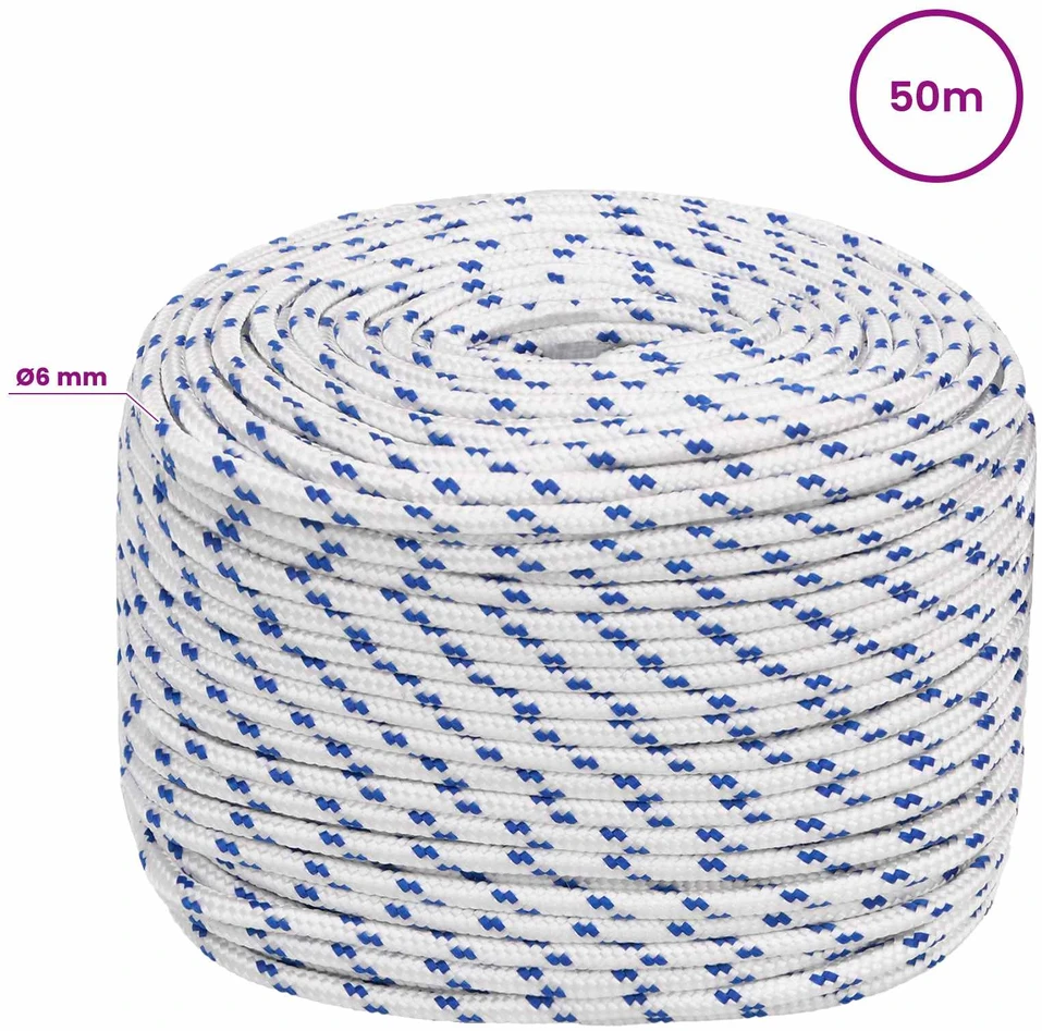Daugiafunkcinė buitinė virvė 6 mm 50 m Balta ir mėlyna PP