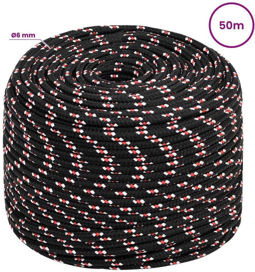 Daugiafunkcinė buitinė virvė 6 mm 50 m Juoda ir raudona PP