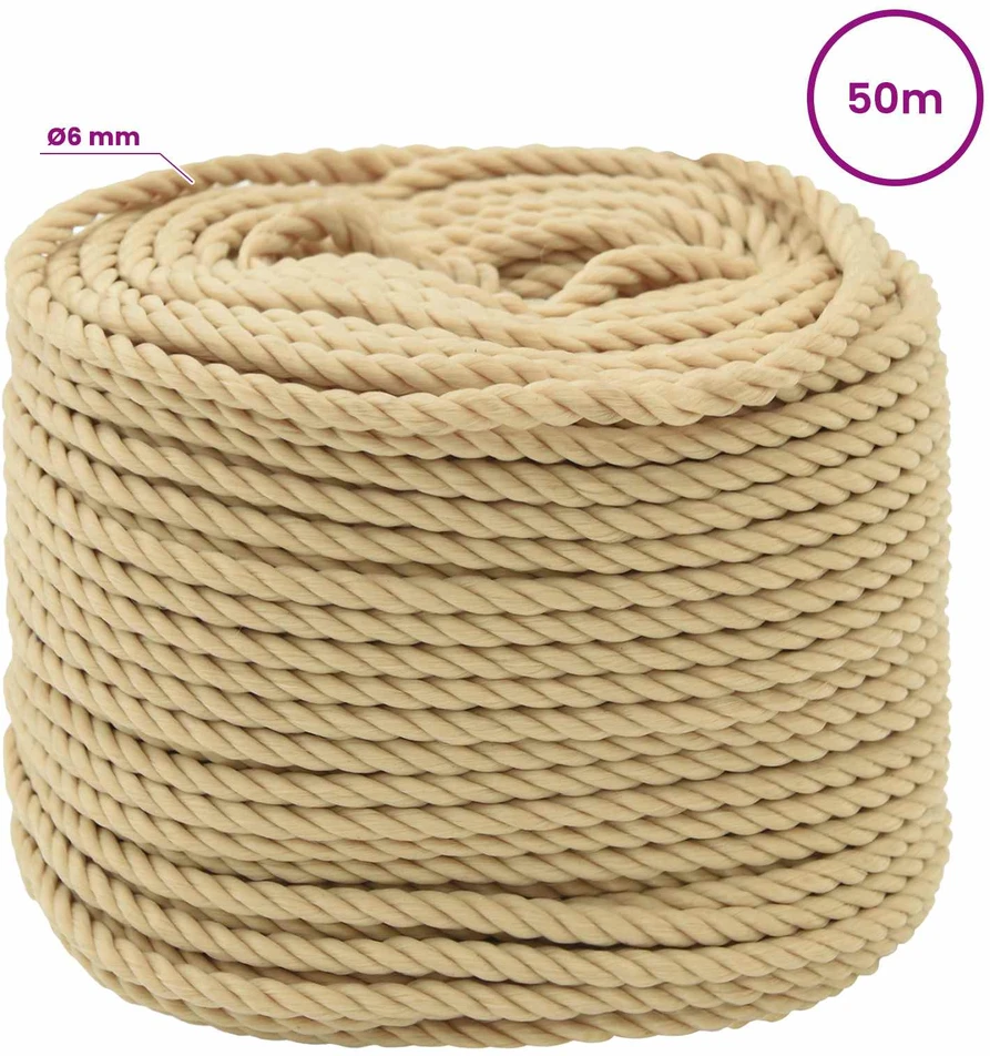 Daugiafunkcinė buitinė virvė 6 mm 50 m Natūrali PP
