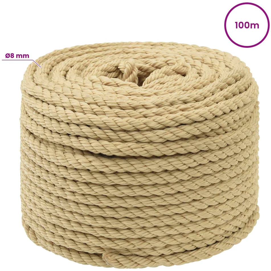 Daugiafunkcinė buitinė virvė 8 mm 100 m Natūrali PP