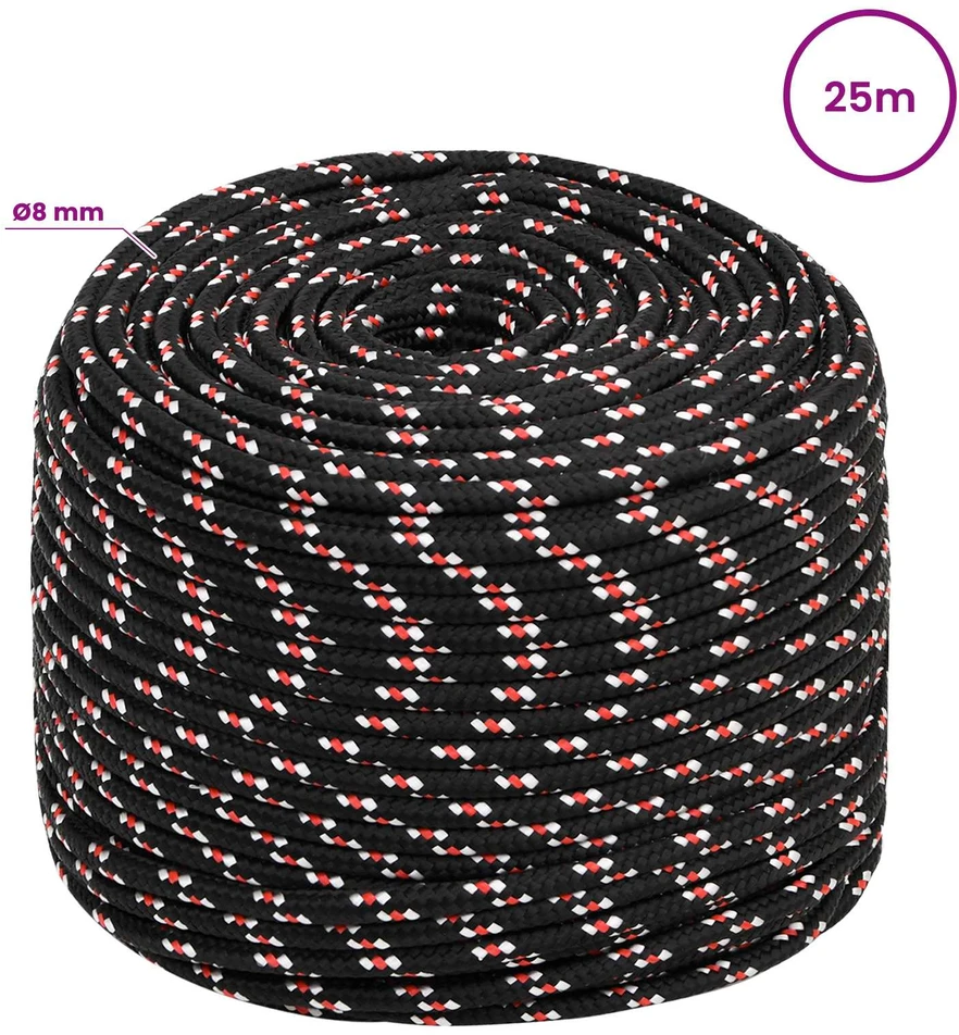 Daugiafunkcinė buitinė virvė 8 mm 25 m Juoda ir raudona PP