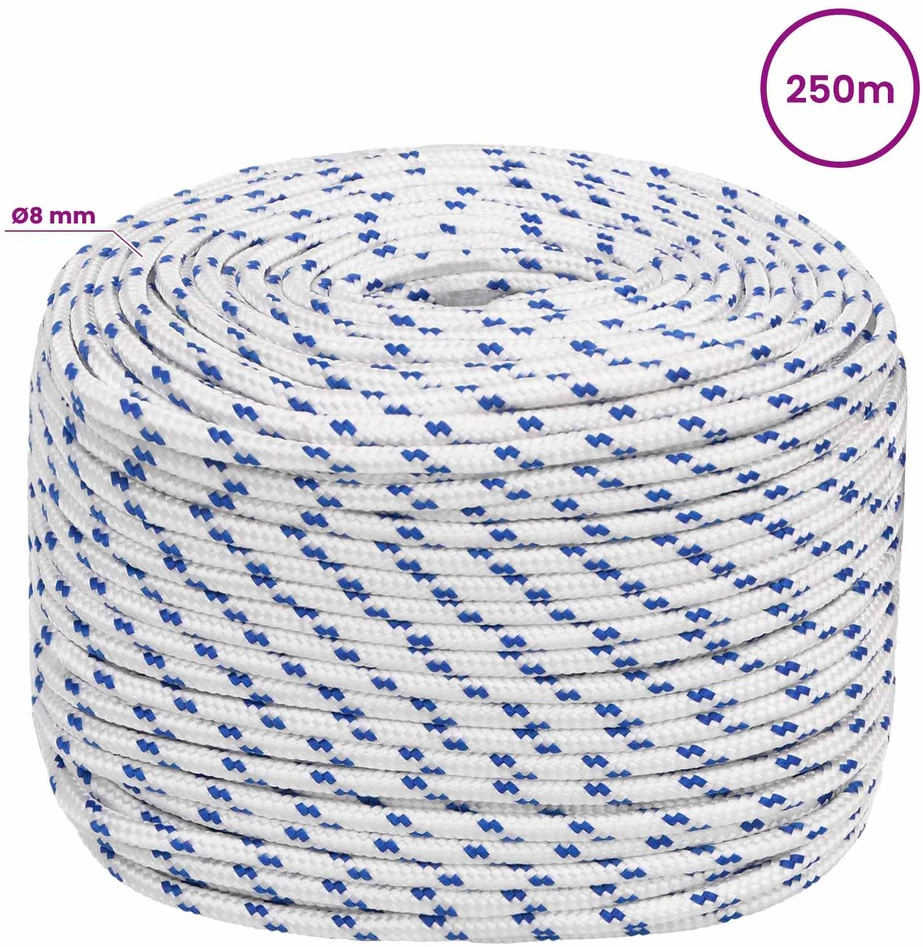 Daugiafunkcinė buitinė virvė 8 mm 250 m Balta ir mėlyna PP