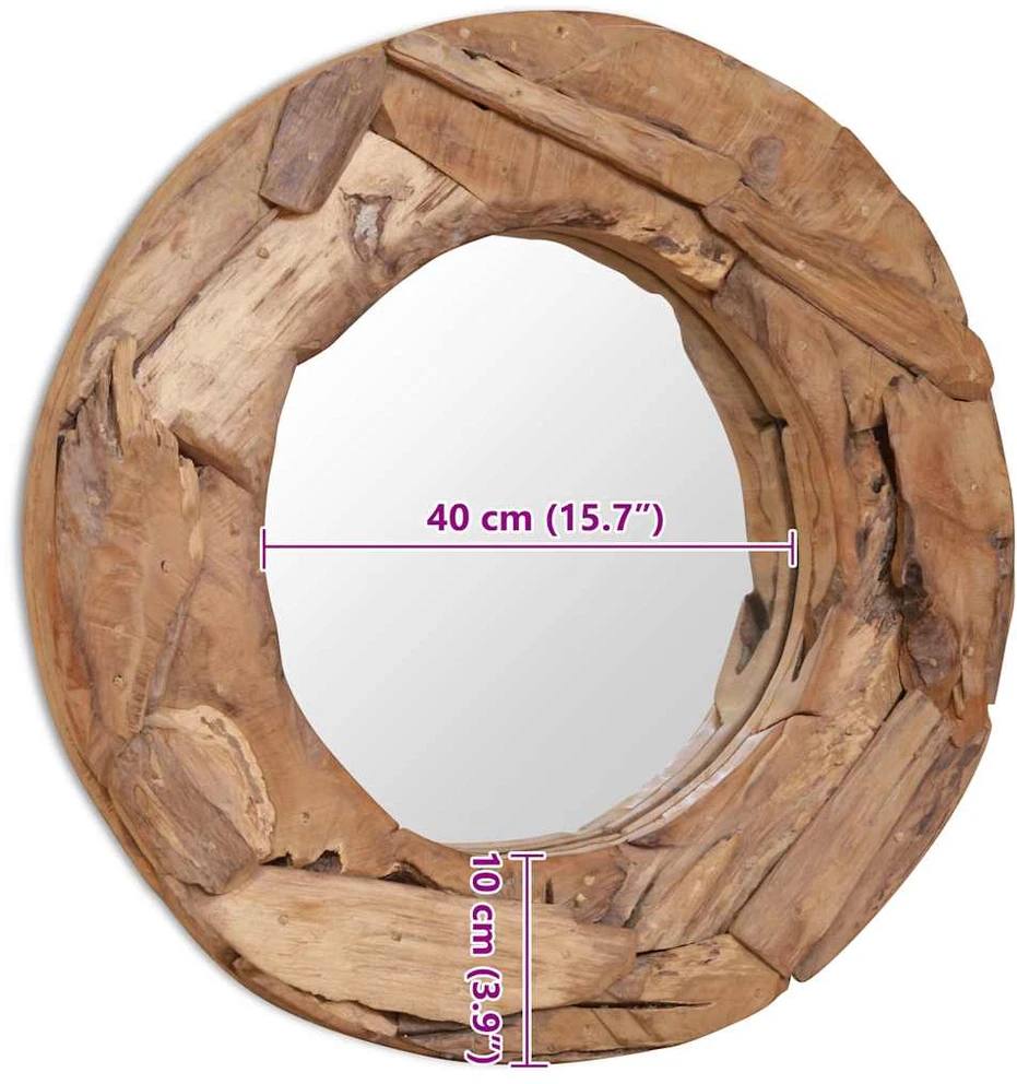 Dekoratyvinis veidrodis iš tikmedžio, 60cm, apvalus
