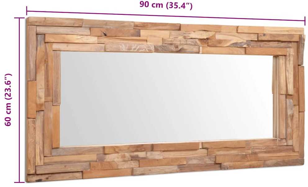 Dekoratyvus veidrodis, tikmedis, 120x60cm, stačiakampio formos