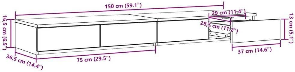 Lovos stalčiai Pilkas Sonoma 150 x 36,5 x 16,5 cm