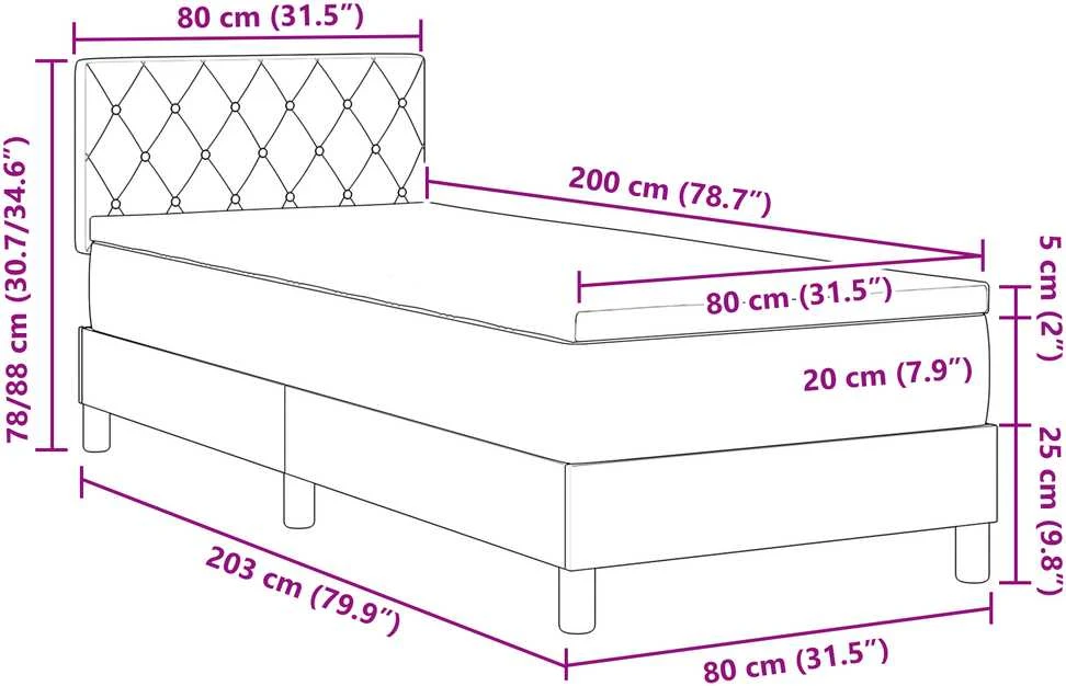 Kiemas lova su čiužiniu Tamsiai pilka 80 x 200 cm Aksomas