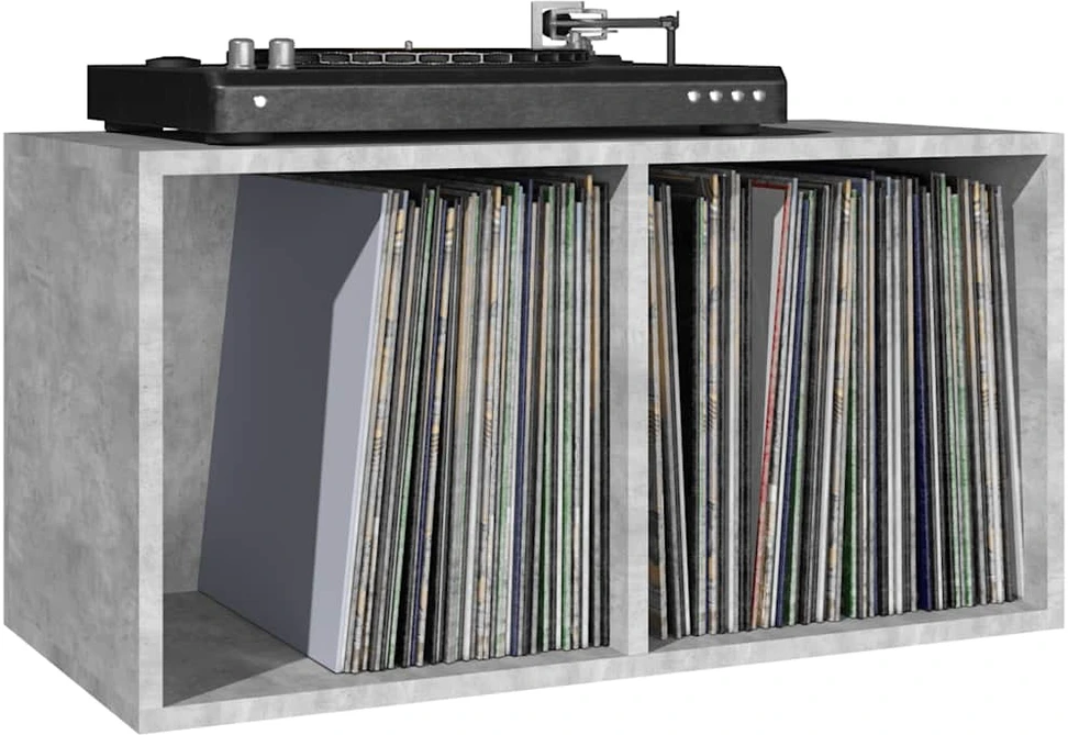 Dėžė vinilinėms plokštelėms, betono pilka, 71x34x36cm, mediena