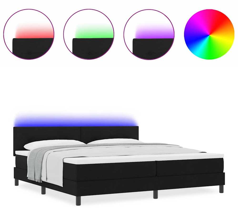 Kiemas lova su LED juostelėmis Juoda 200 x 200 cm audinys