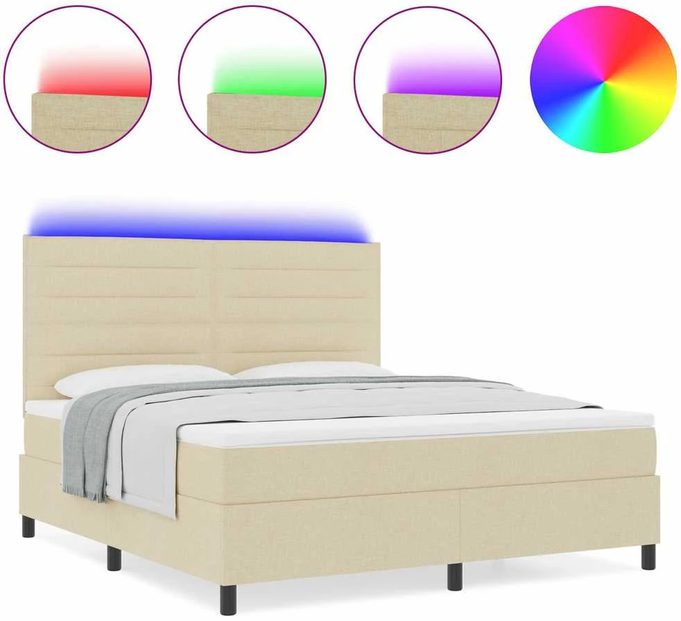 Kiemas lova su čiužiniu su LED Kreminė 140 x 190 cm audinys