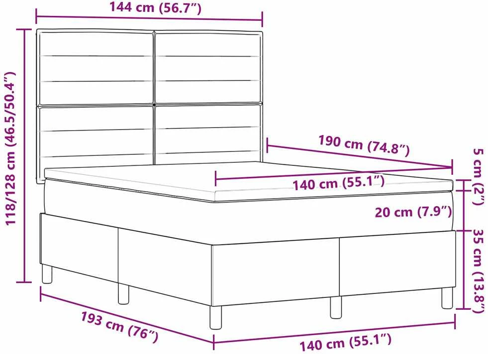 Kiemas lova su čiužiniu su LED Kreminė 140 x 190 cm audinys