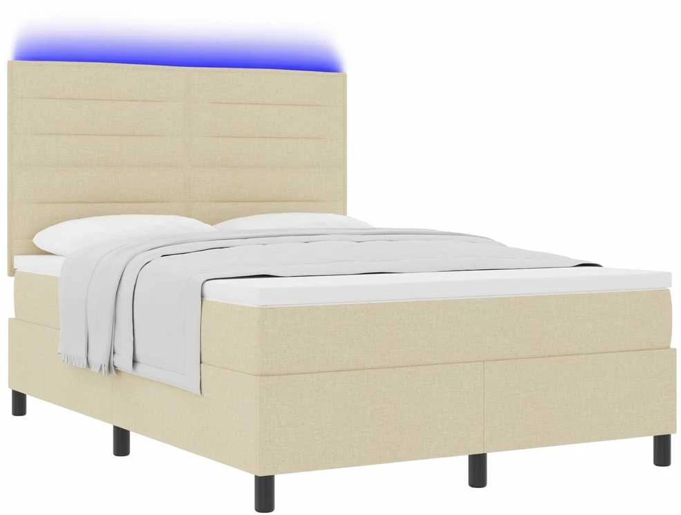 Kiemas lova su čiužiniu su LED Kreminė 140 x 190 cm audinys