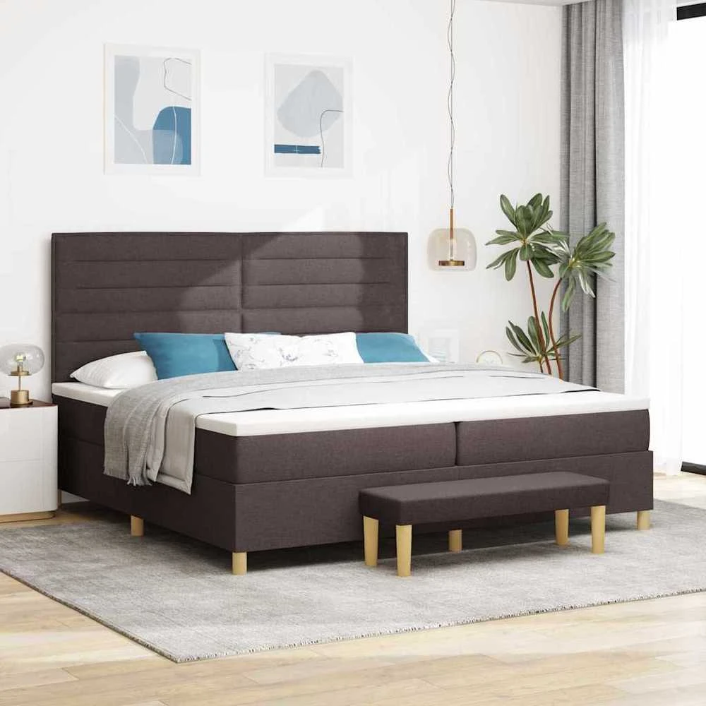 Kiemas lova su čiužiniu Tamsiai ruda 200 x 200 cm audinys