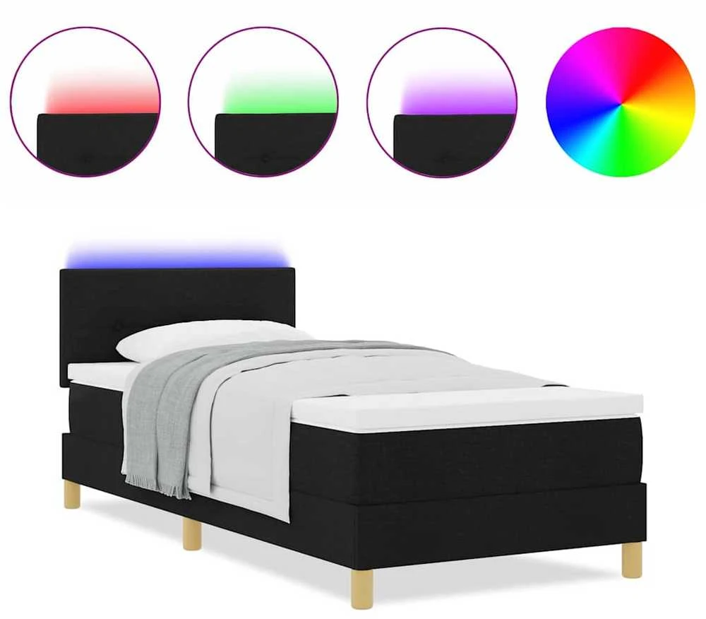 LED Čiužinio Lova su LED juostelėmis Juodas 90 x 190 cm audinys
