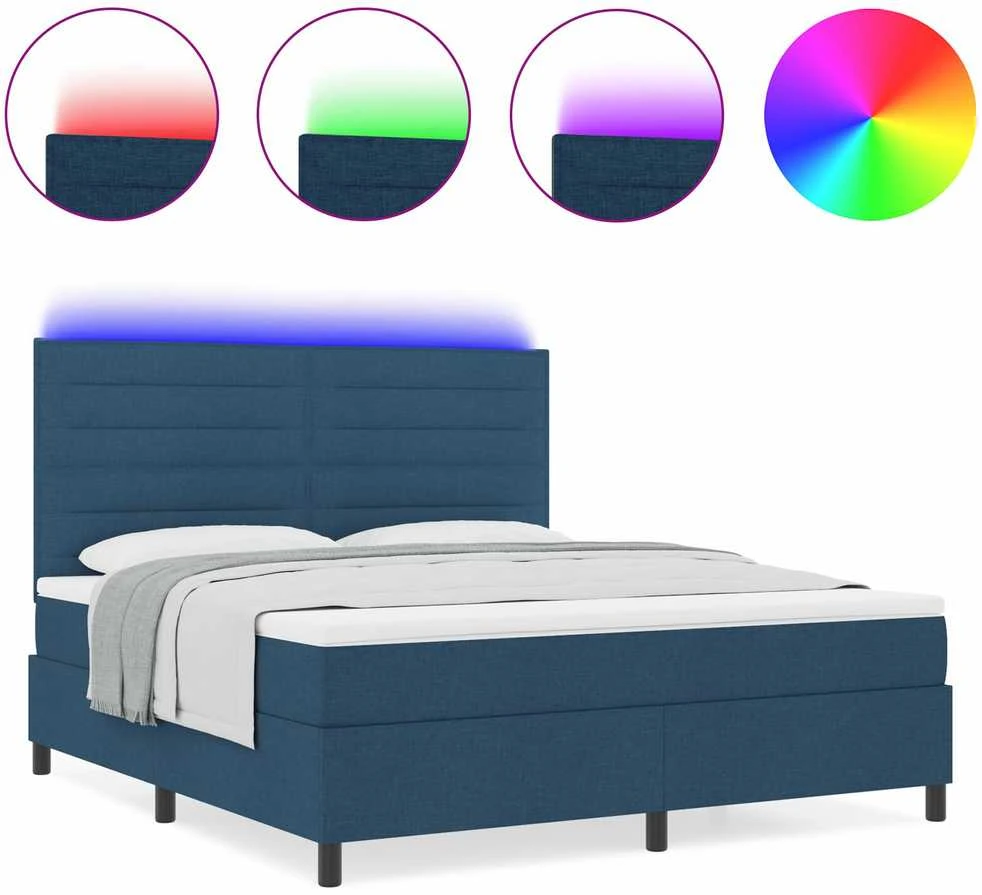 Kiemas lova su čiužiniu su LED Mėlyna 160 x 200 cm audinys