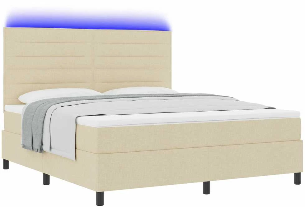 Kiemas lova su čiužiniu su LED Kreminė 180 x 200 cm audinys