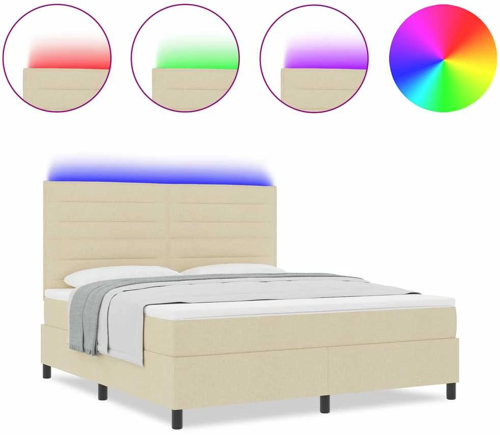 Kiemas lova su čiužiniu su LED Kreminė 180 x 200 cm audinys
