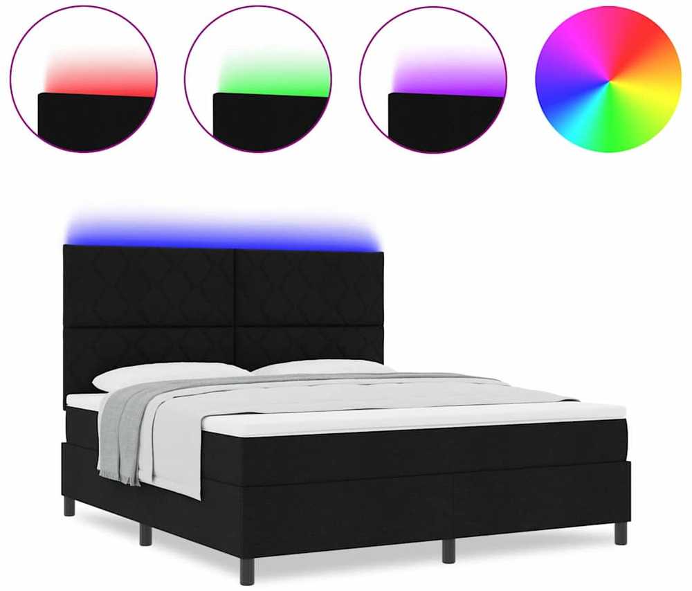 Kiemas lova su LED juostelėmis Juoda 180 x 200 cm audinys