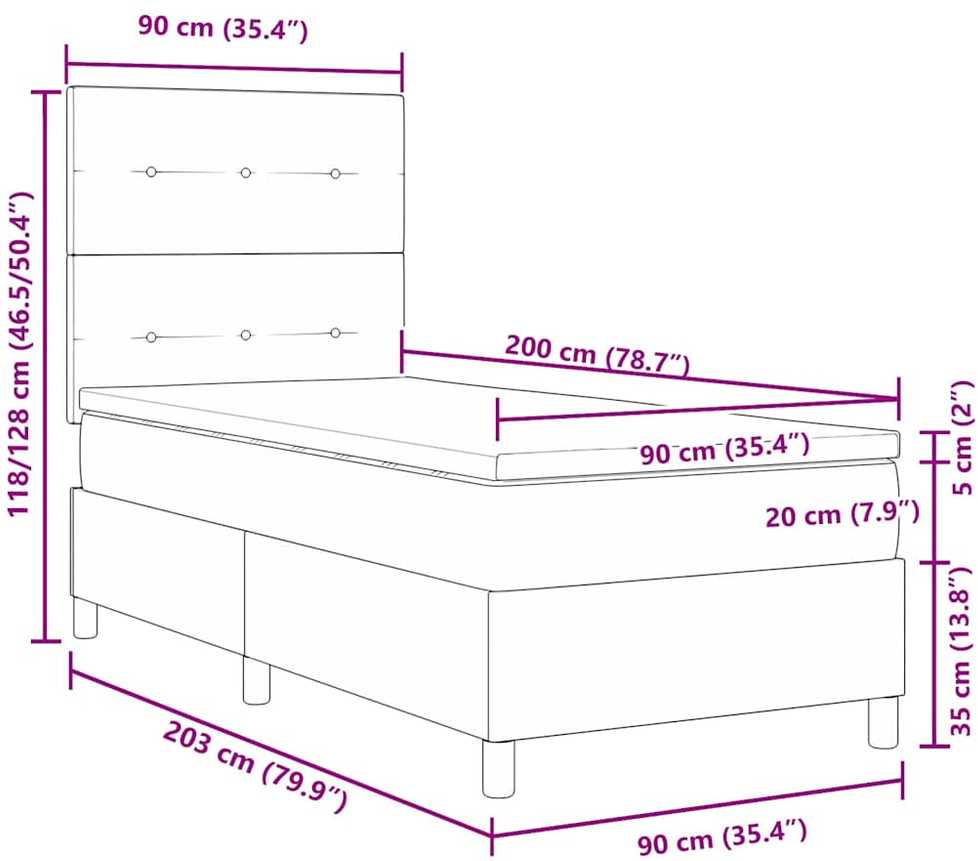 Kiemas lova su LED juostelėmis Mėlyna 90 x 200 cm audinys
