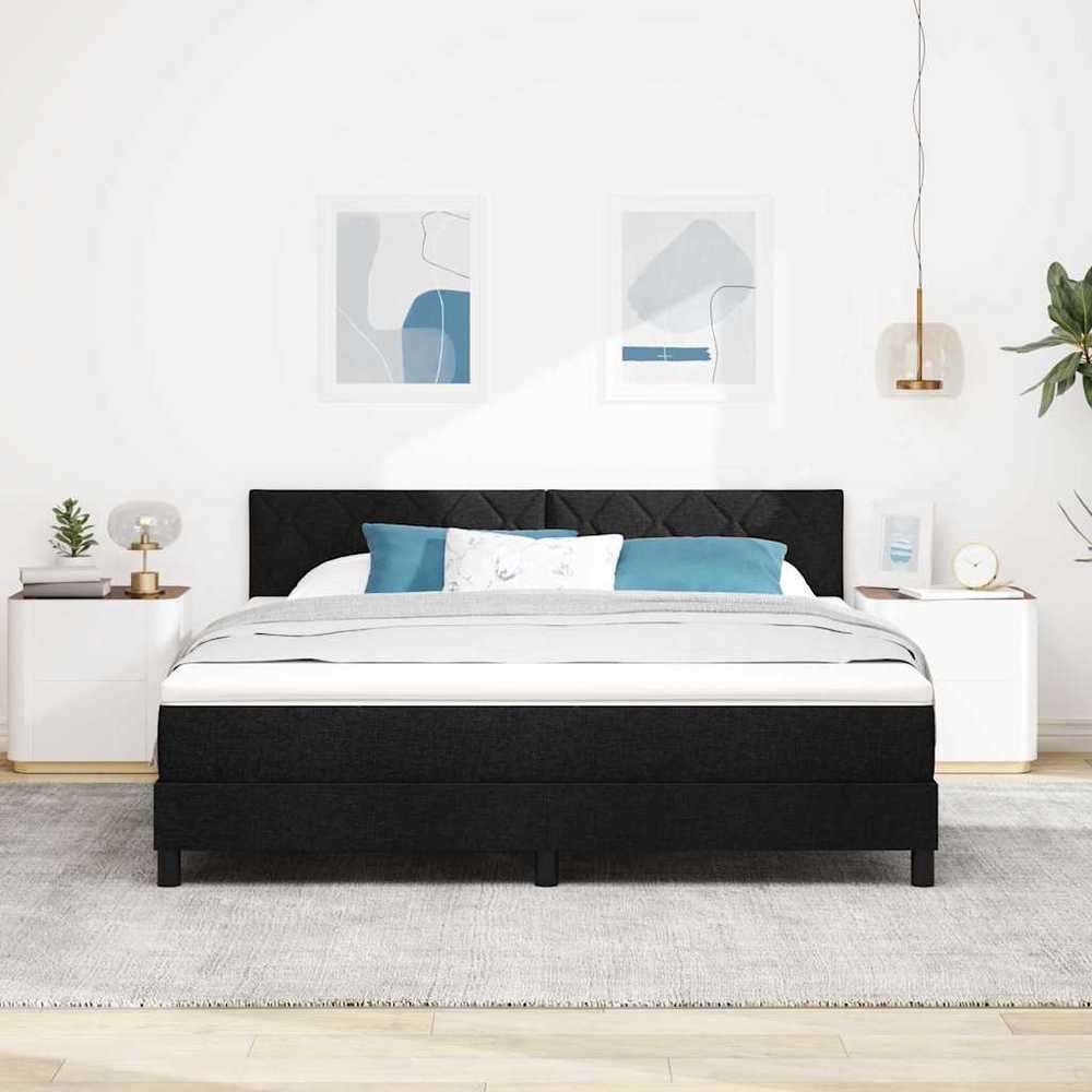 Kiemas lova su LED juostelėmis Juoda 180 x 200 cm audinys