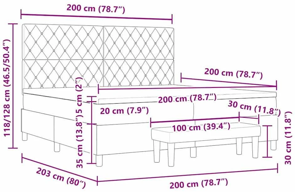 Kiemas lova su galvūgalio Šviesiai pilka 200 x 200 cm Aksomas