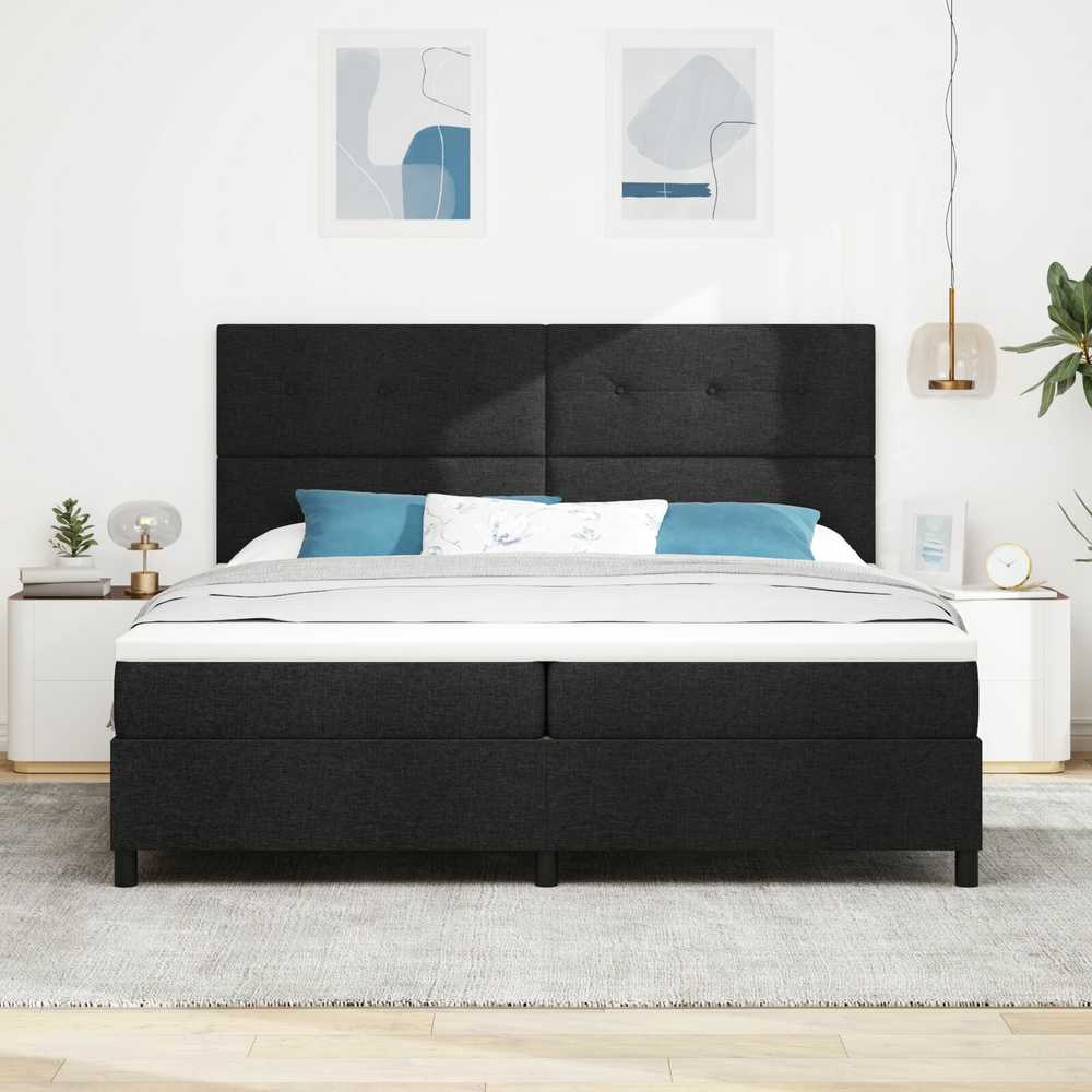 Kiemas lova su LED juostelėmis Juoda 200 x 200 cm audinys