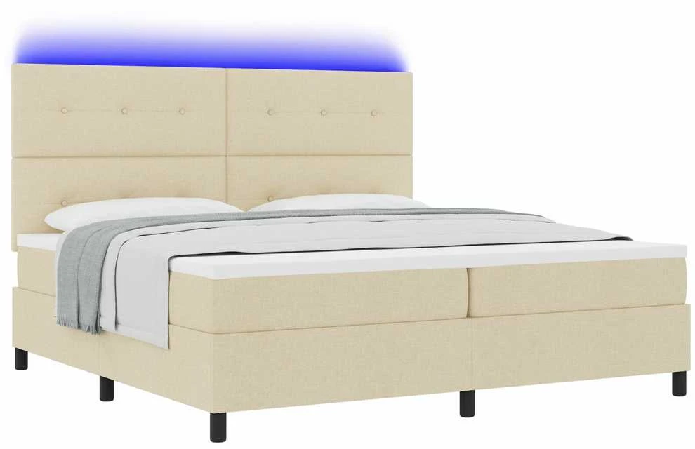 Kiemas lova su LED juostelėmis Kreminė 200 x 200 cm audinys