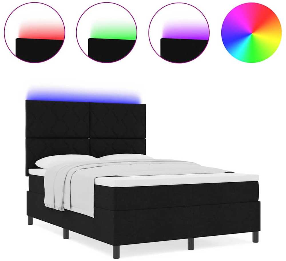 Kiemas lova su LED juostelėmis Juoda 140 x 190 cm audinys