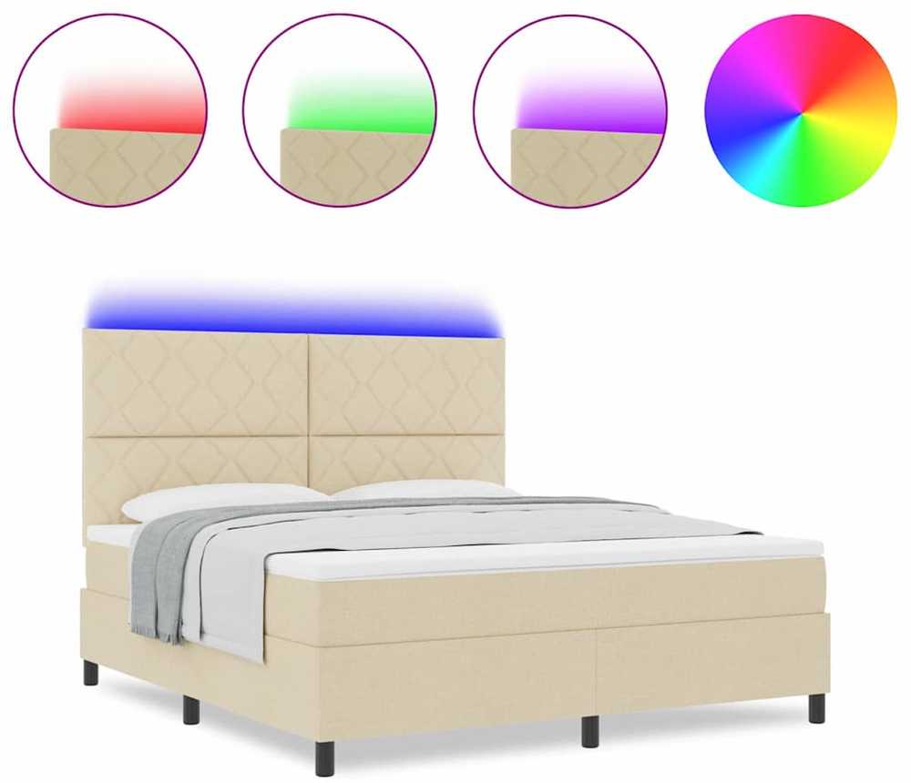 Kiemas lova su LED juostelėmis Kreminė 180 x 200 cm audinys