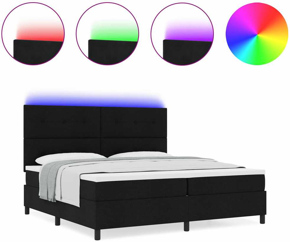 Kiemas lova su LED juostelėmis Juoda 200 x 200 cm audinys