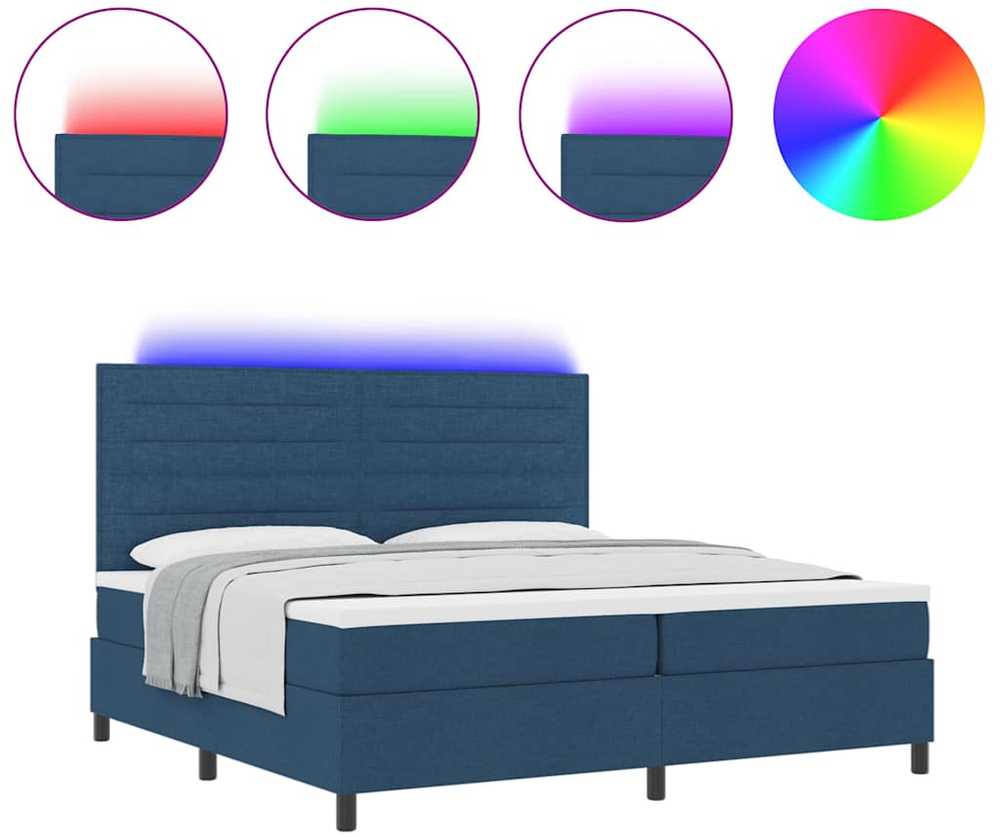 Kiemas lova su čiužiniu su LED Mėlyna 200 x 200 cm audinys