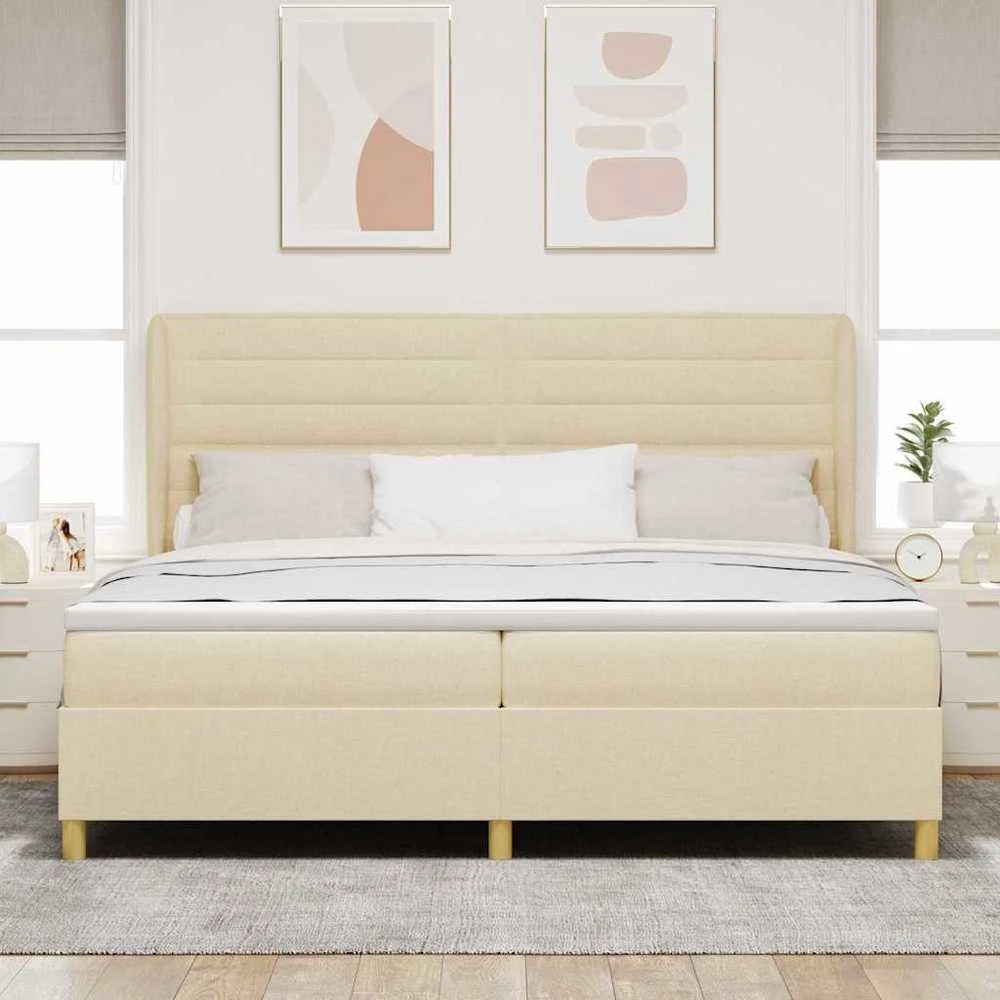 Kiemas lova su čiužiniu Kreminė 200 x 200 cm audinys